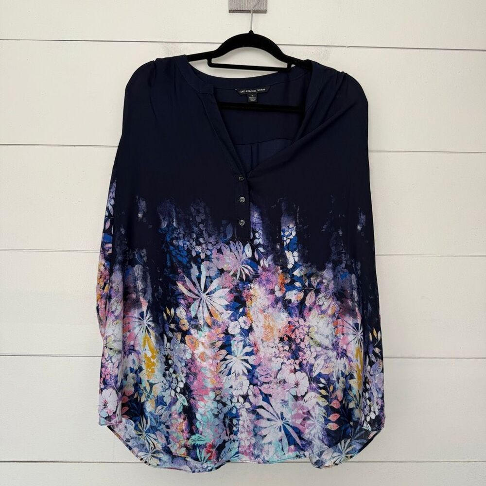 Zac & Rachel Women’s 1X Navy Patterned Blouse Office Core Career